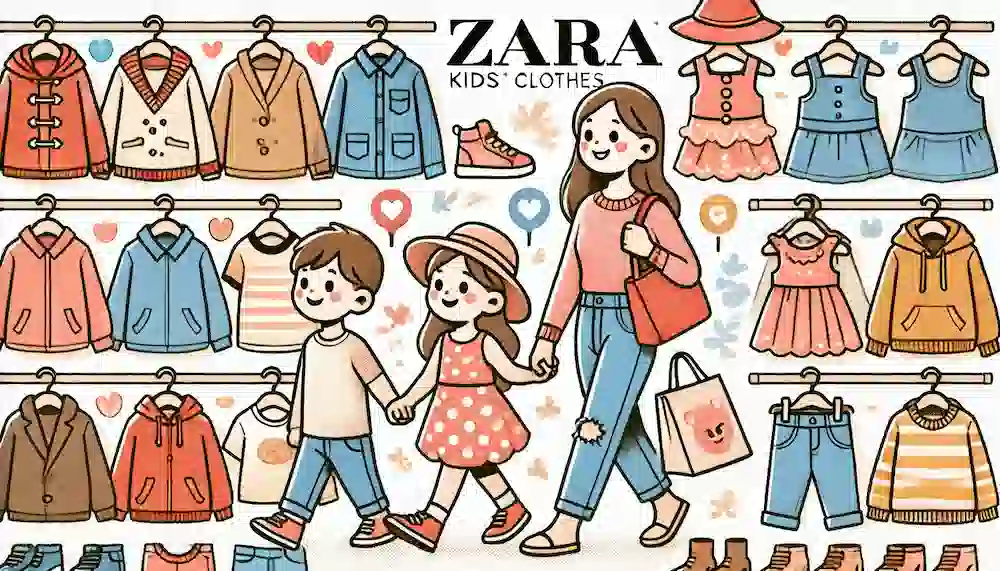 ZARAキッズの洋服を選ぶ子供と親のイラスト。