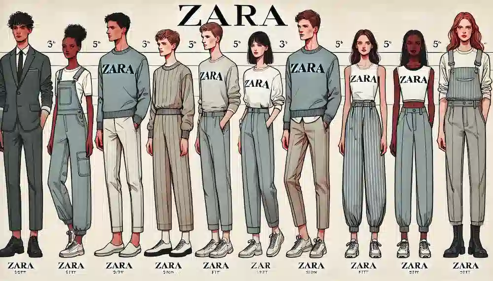 さまざまな身長のモデルがZARAの服を着ているシーン。