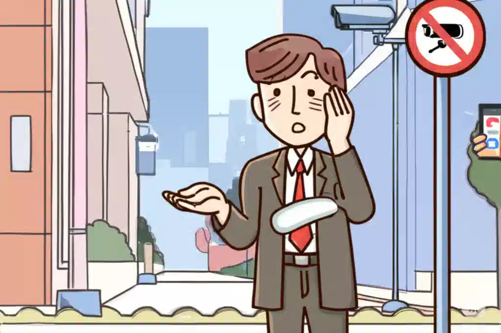 昭和と令和の価値観の違いに戸惑う50代管理職男性（アニメ風イラスト）：「昔は許された立ちション、今は犯罪」