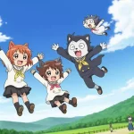 美味しいものが湧き出る”湧きドコロ”で、ちいかわ、ハチワレ、うさぎ、モモンガが楽しそうに宙を舞うアニメ風のイラスト