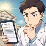 Googleマップの口コミをめぐる名誉毀損裁判で、東京高裁が削除命令を下したことを示すイラスト。