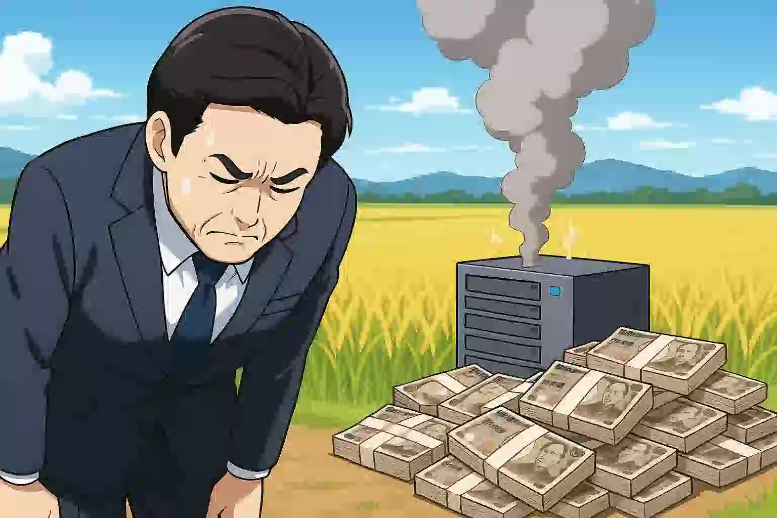 システム開発で200億円の損失を出し引責辞任するJA全中会長のイメージイラスト